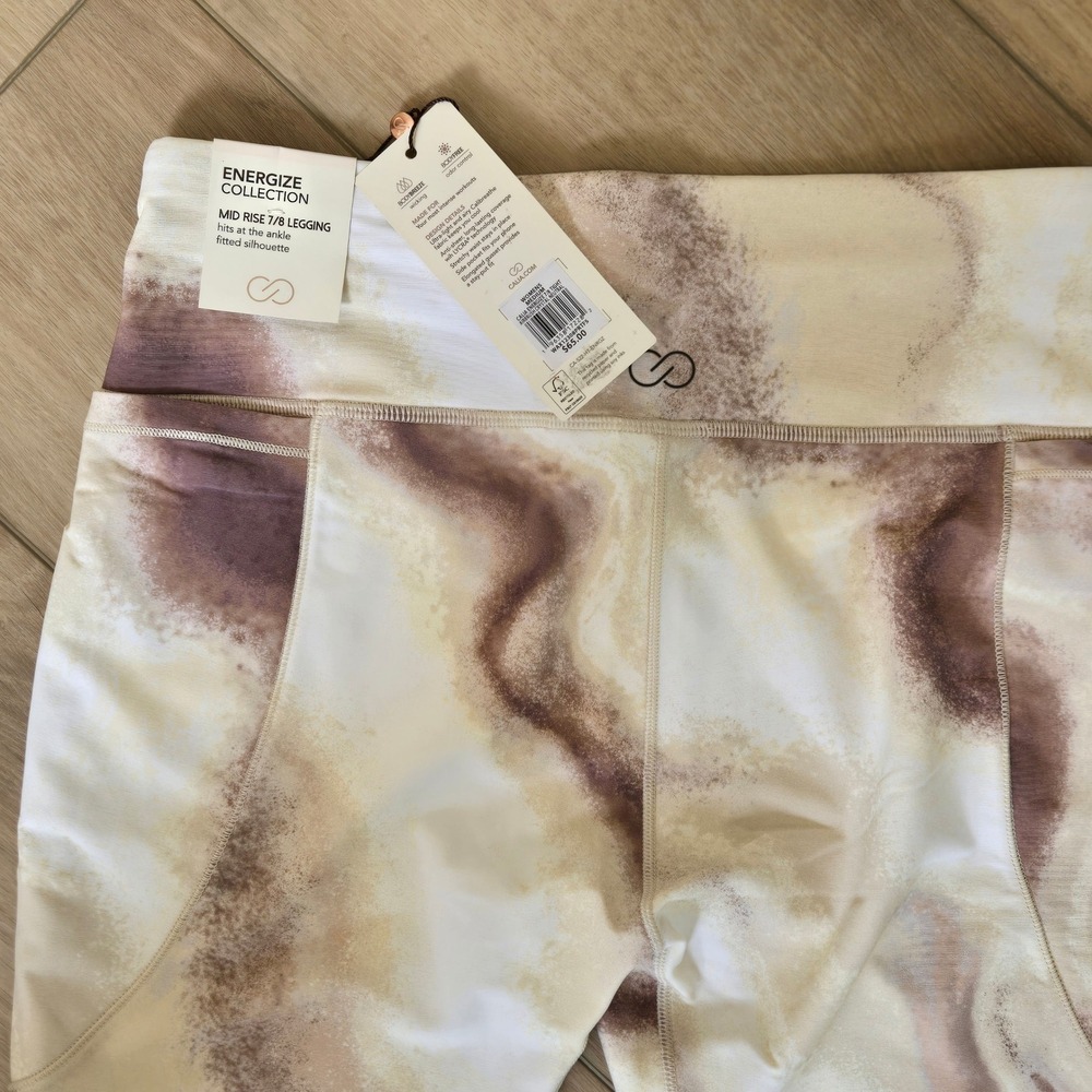 CALIA Energize Mid Rise 7/8 Legging Marble Print Tan Brown Medium NWT
